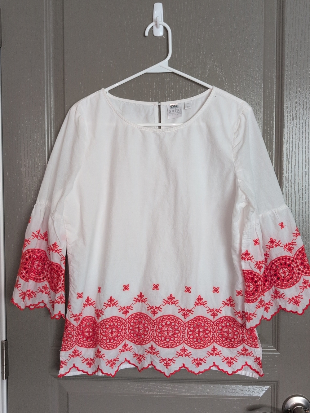 Soho White Blouse with Orange Embroidery